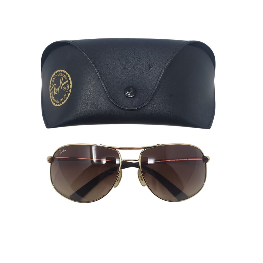 Ray-Ban Aviator Gradient Gold Sunglasses 64 mm / 15 mm Brown RB3387 with Case - Picture 2 of 11